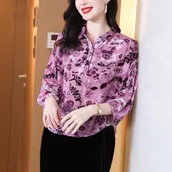 Women's 2023 Autumn and Winter New Jacquard Ruched 3/4 Sleeve Dovetail Asymmetrical Half Cardigan Polo-Neck Pullover Shirt Tops