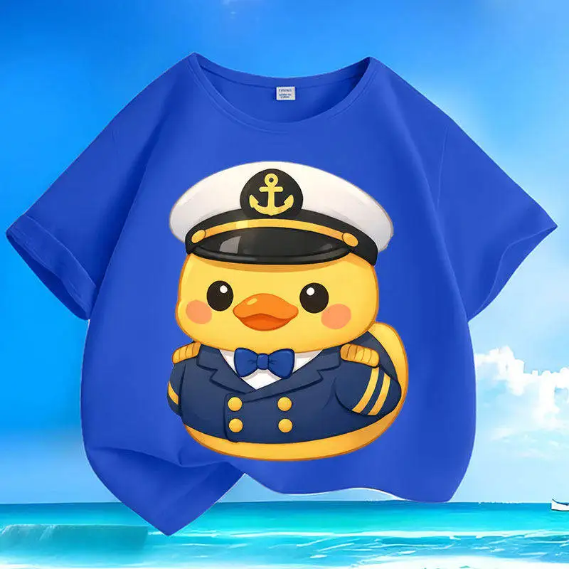 Navy Little Yellow Duck Pure Cotton Summer New Cartoon Short Sleeve Small and Medium Children Parent Child T-shirt Casual Top