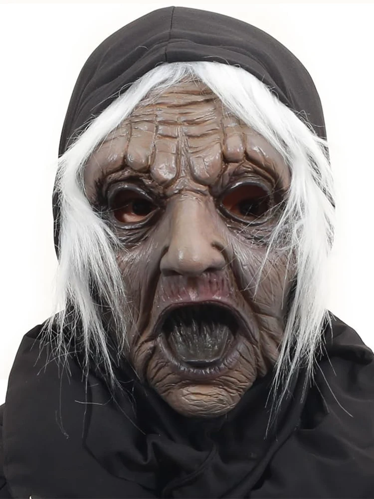 Adult Magic Black Tongue Ghost Witch Mask Halloween Cosplay Latex Soft Scary Witch Party Masks Costume Props One Size