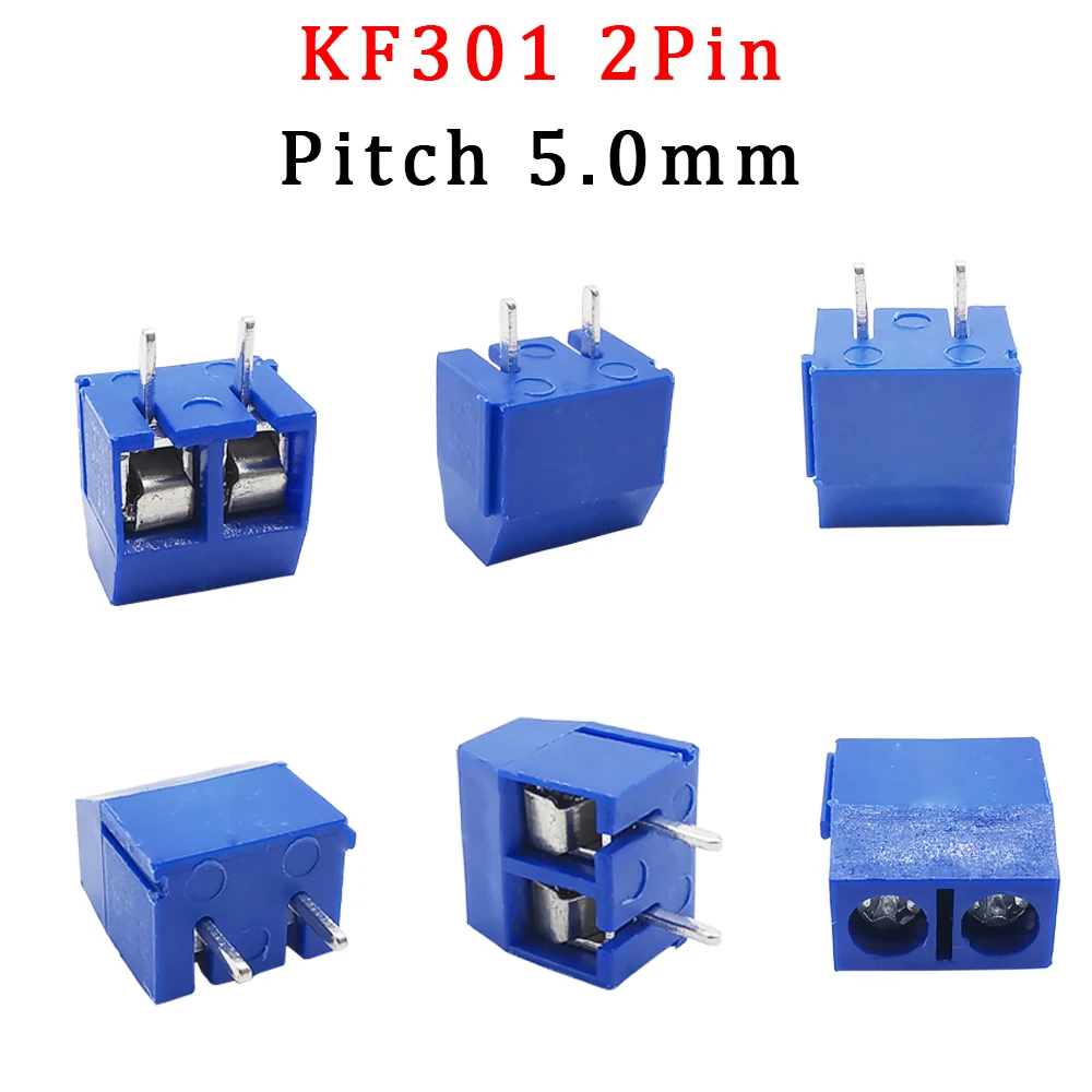 50 Teile/los Blau KF301-2P PCB Screw Terminal Block Anschluss Rastermaß 5,0mm Gerade Pin KF301 2Pin Spliceable Terminal Block Adapter