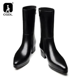 Winter Mens Warm Boots with High Heels 5 Cm Height Luxury Genuine Leather 2024 New Style British Trend Designer Man Dress Shoes