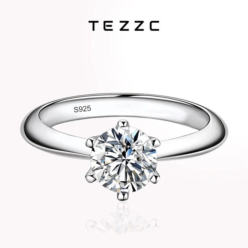 Tezzc 1-3CT VVS1 Moissanite Rings for Women Engagement Wedding Promise Solitaire Band With Certificate S925 Sterling Silver Ring