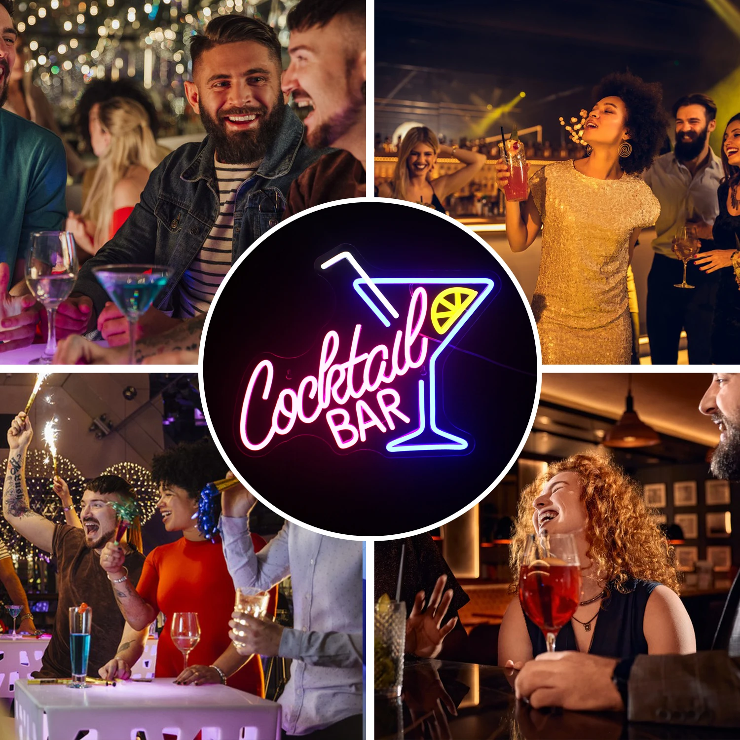 Cocktail Bar Neon Sign Wall Decor Dimmable LED Room Wall Art Powered Acrylic Parties Cocktail Bars Man Cave Decor Lighting