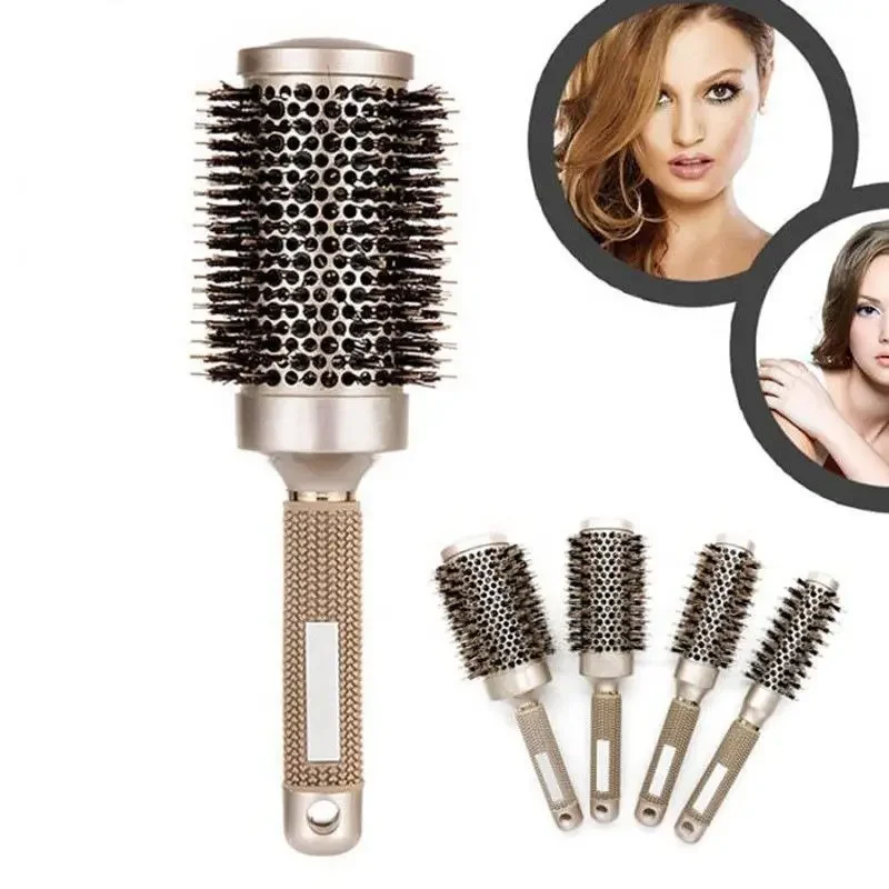 

4 Sizes Professional Salon Styling Tools Round Hair Comb Nylon Hair Rolling Comb Thermal Aluminum Tube Barrel Hair Curly Tool