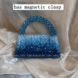 Gradient Blue Beaded Own Design Tote Bags for Women Customized Color Fashion Handbags for 2022 Chain Handle Clutch Evening Bag