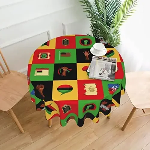 Juneteenth Flag Heart Raised Hands Tablecloth Round Table Cover Washable Table Cloth for Kitchen Party Picnic Decor 60 Inch