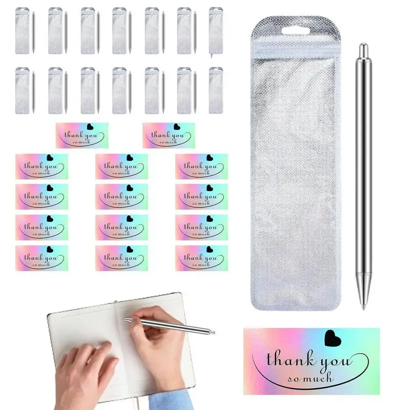 

Stainless Steel Pen Blanks DIY Metal Pens Blanks With Pouch Bag Thank You Cards Fine Point Stainless Steel Silver Pen Smooth