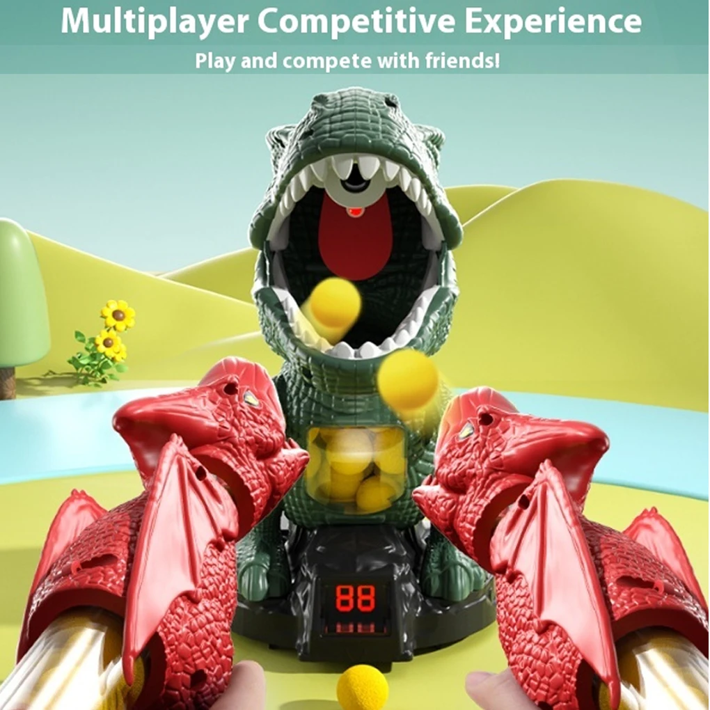 Brinquedos de tiro de dinossauro com armas de bomba, jogo de tiro de alvo móvel, balas de espuma de dinossauro, brinquedo de arma de bala para crianças