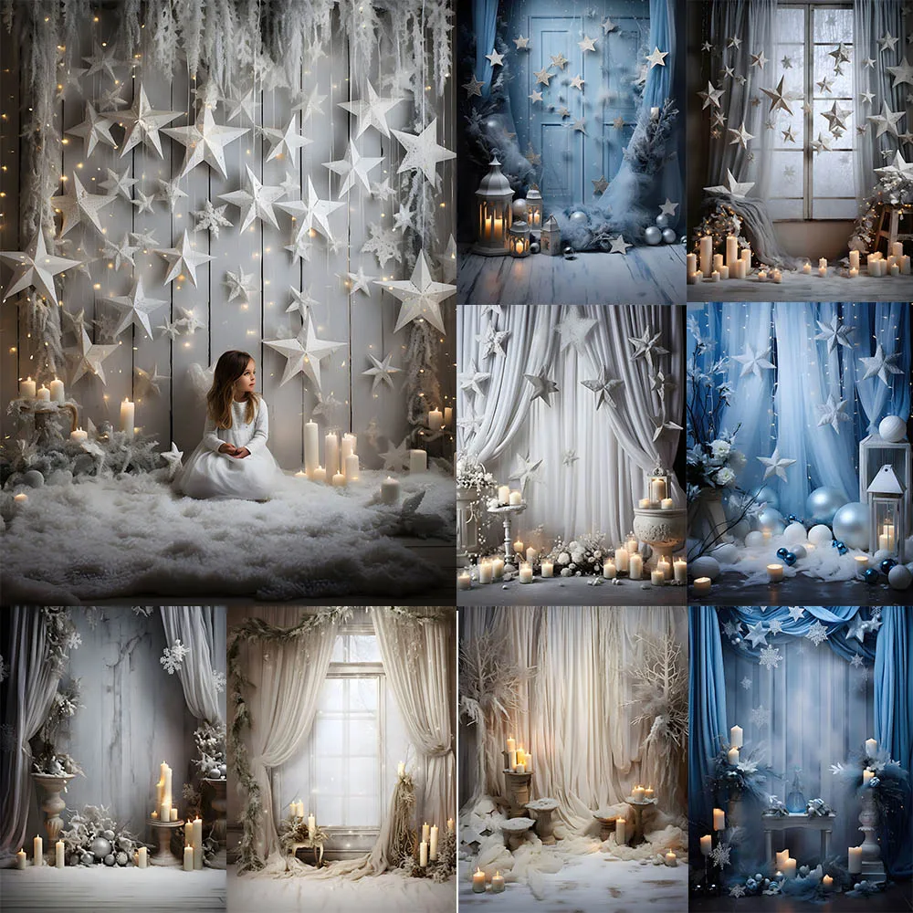 

Mocsicka Christmas Photography Background Window Xmas Tree Stars Decoration Adult Children Portrait Photo Backdrops Studio Props