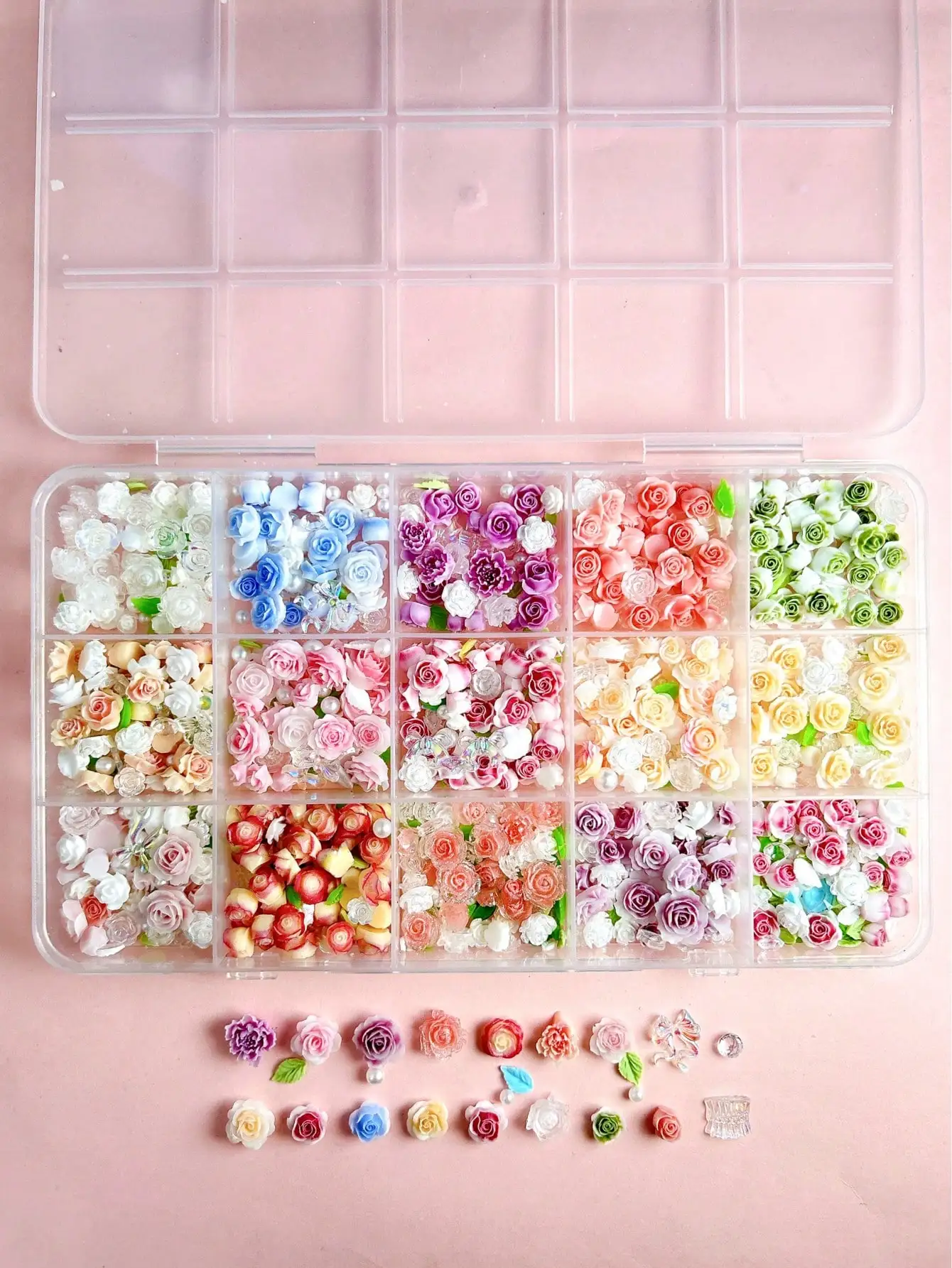 Double-Color Camellia Peony Resin Nail Charms For DIY Manicure Crafts