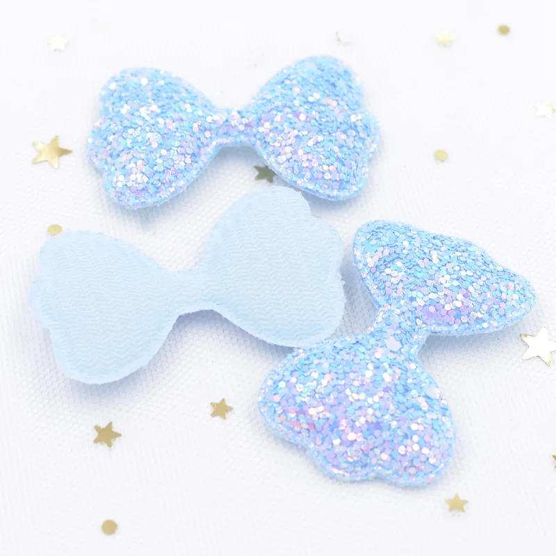 12Pcs 55mm Shiny Fabric Padded Patches Glitter Bow Tie Appliques for Craft Clothes Stickers Supplies DIY Hair Clips ornament