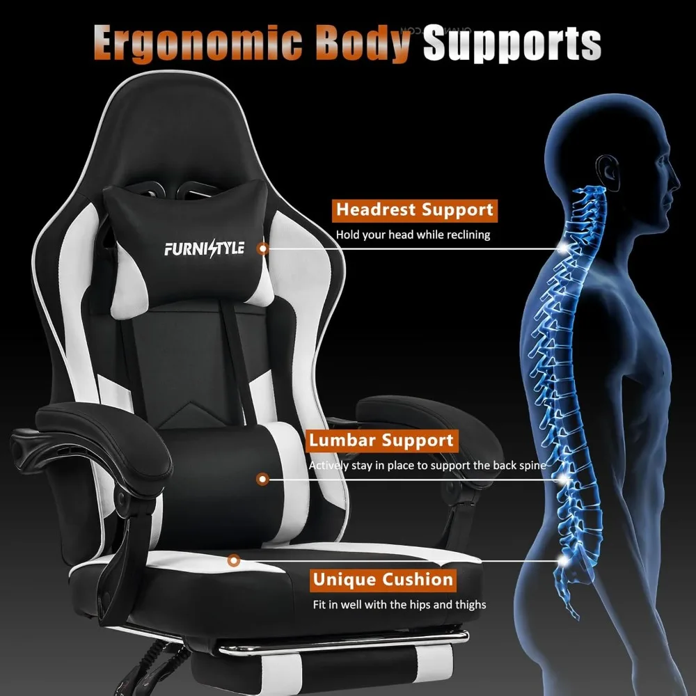 Gaming Chair with Footrest, Reclining Video Game Chairs for Adults with Lumbar Support, Linkage Armrests, Ergonomic Computer image 6