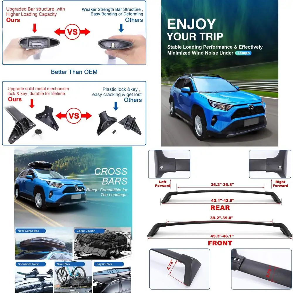 

Aluminum Roof Crossbars for 2019-2025 Toyota RAV4 (Excluding 2024 LE/Adventure/TRD/Hybrid Woodland) with Anti-Theft Locks and Ma