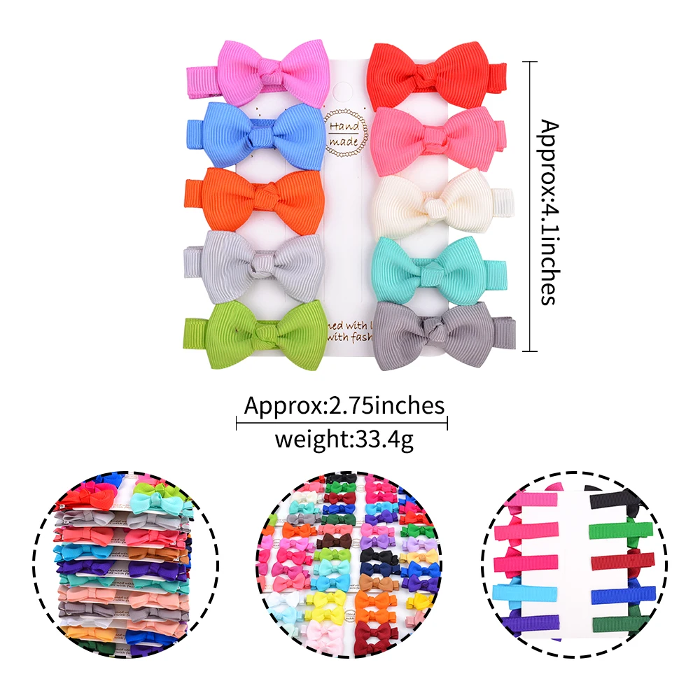 10Pcs/Set Mini Colorful Bowknot HairClips For Cute Girls Ribbon Handmade Hairpins Barrettes Headwear Baby Hair Accessories Gift