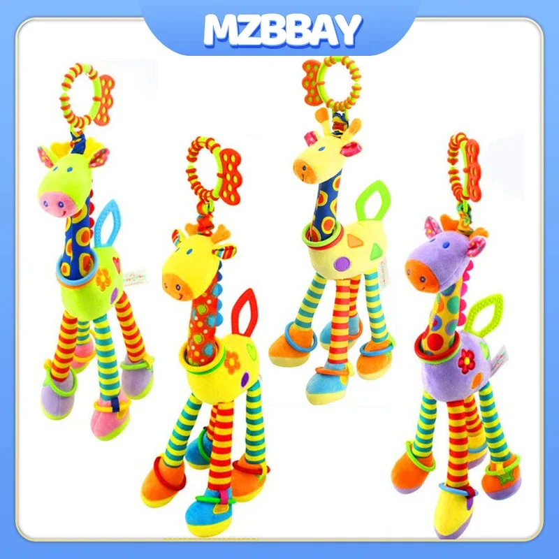 Soft Giraffe Zebra Animal Handbells Rattles Mobile Plush Toys for Infant Development and Baby Giraffe Rattle Toy