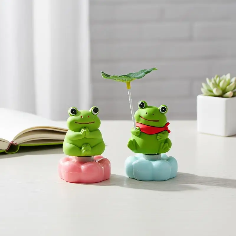 Rotatable Frog Figurine Funny Animal Ornament Shockproof Base Decor for Car Dashboard Desktop Dorm Desk