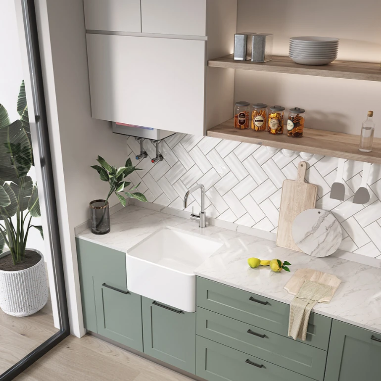 Farmhouse Kitchen Sink Apron Front White Fireclay Single Bowl Retro Ceramic Semi-Recessed Right Angle Sink Kitchen Laundry Case