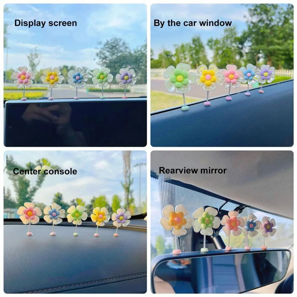 Car Fragrance Ornament Cute Sun Flowers Shaking Head Ornament Vibrant Car Dashboard Desk Decorations for Home Office Accessories