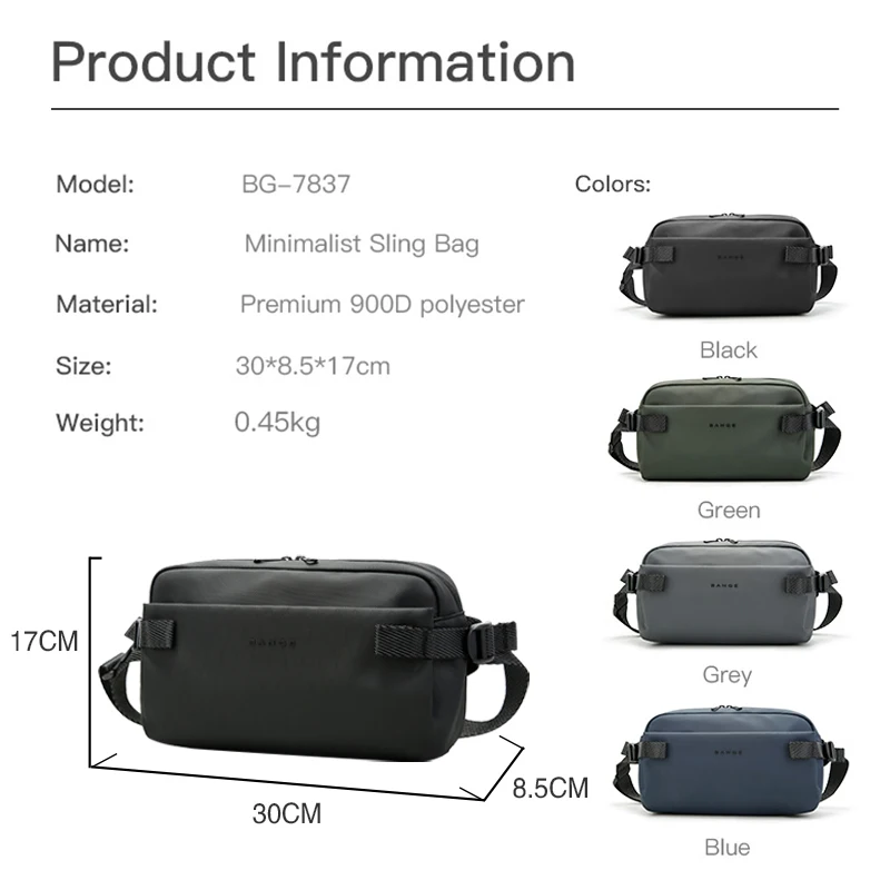 BANGE Daily Use Crossbody Bag Minimalist Chest Shoulder Pack for Men and Women Sling Bag Waterproof Lightweight Pack For Travel