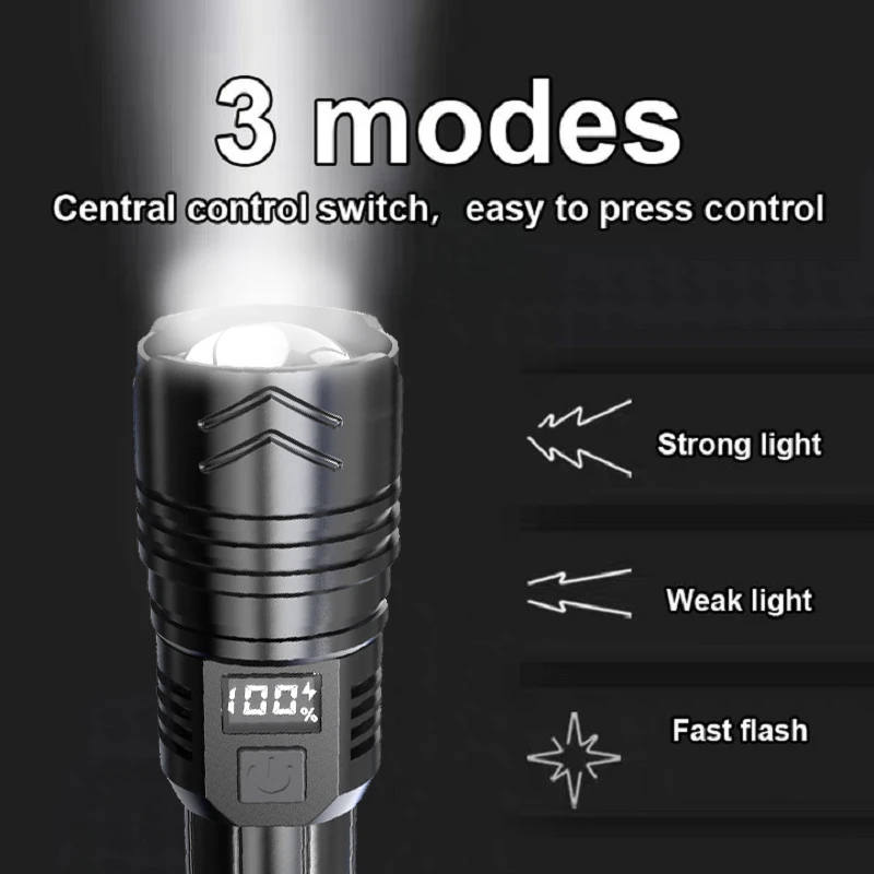 2024 High Power Led Flashlight 1000000LM Powerful Flashlight ABS Portable Rechargeable Led Lamp 2000mah Emergency Camping Torch