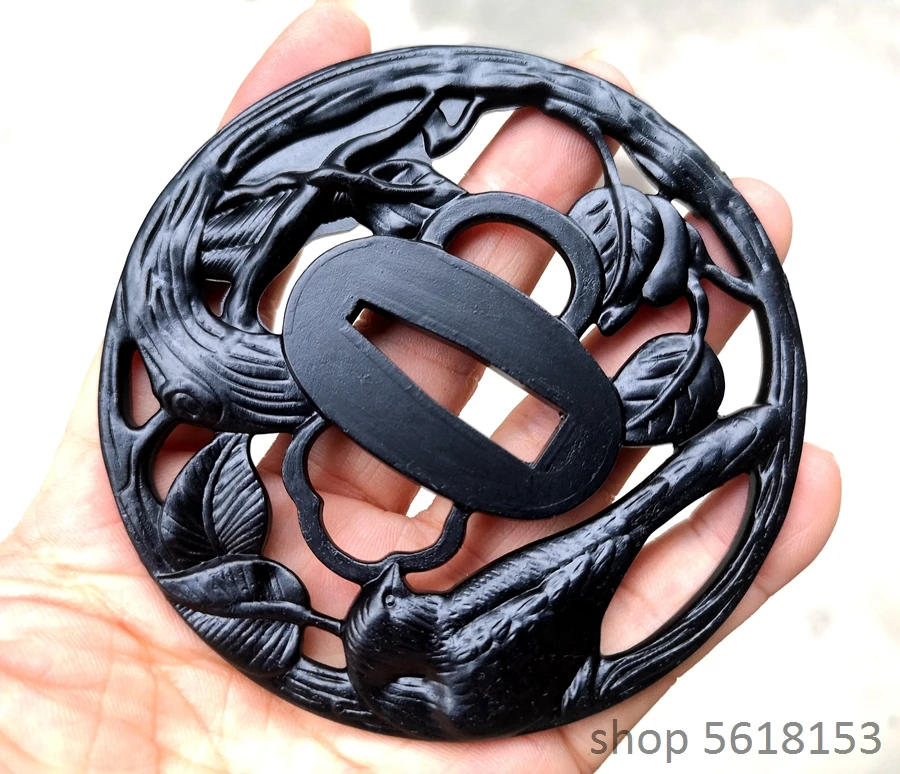 Alloy black Happy Birds tsuba for Japanese sword katana wakizashi tanto