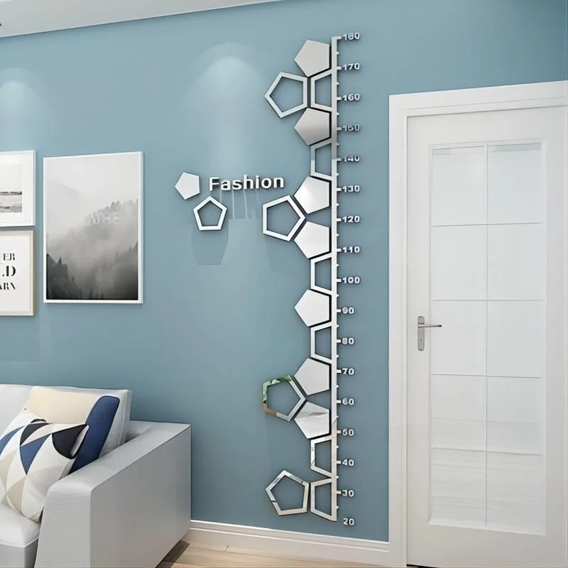 Creative Pentagonal Acrylic Height Chart Wall Stickers Geometric Pattern Combination Decorative Children's Growth Tracker