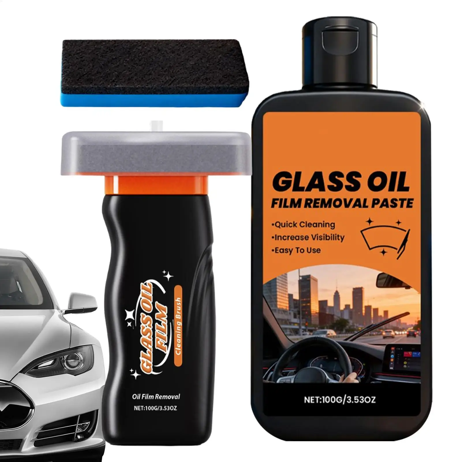 Car Oil Film Cleaning Brush Kit 120ml Car Glass Oil Film Remover For Car Windshields Windows Removing Oil Film Stains