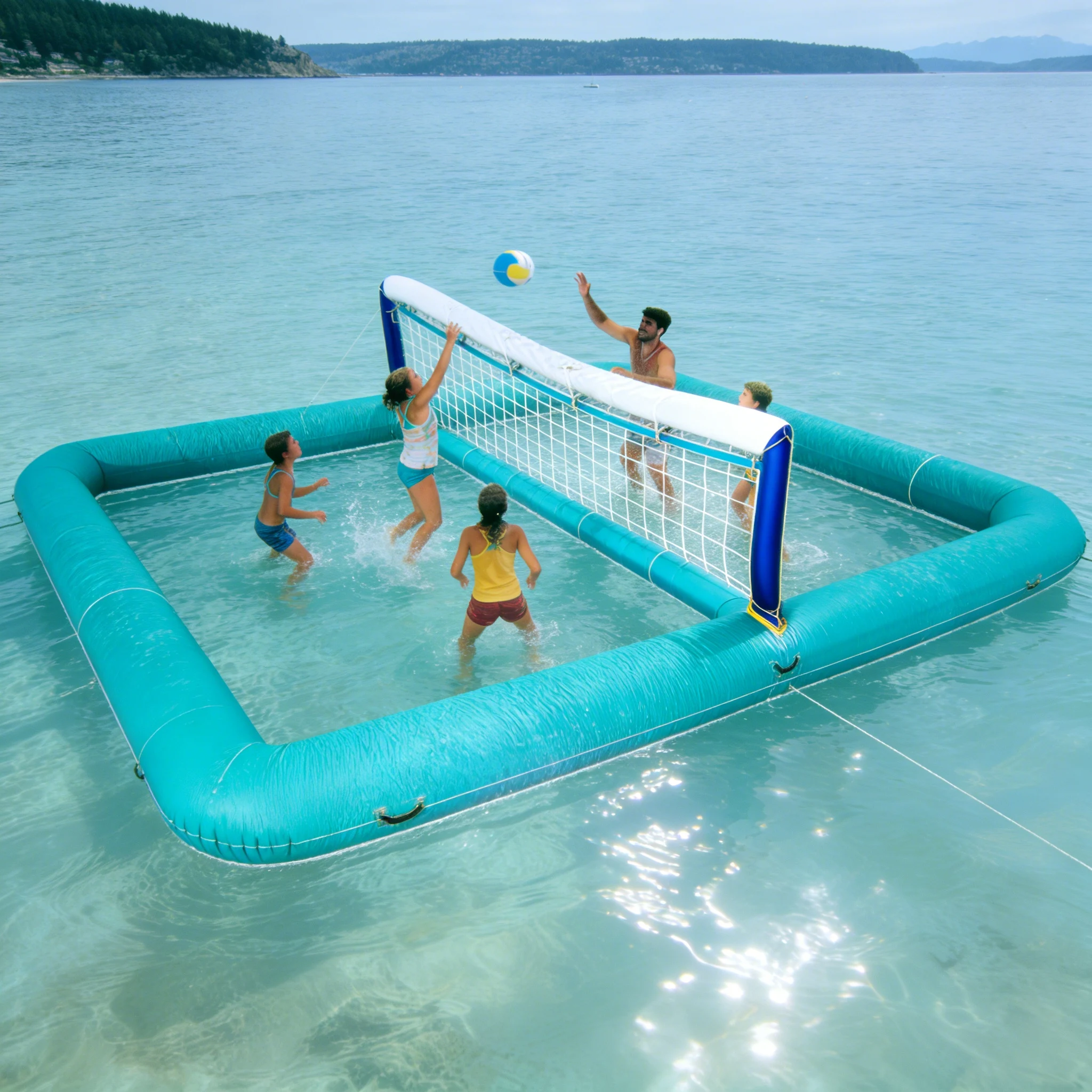 Custom Airtight Volleyball Pool Pitch Commercial Inflatable Water Volleyball Court for Outdoor Pool Water Park Amusement Park