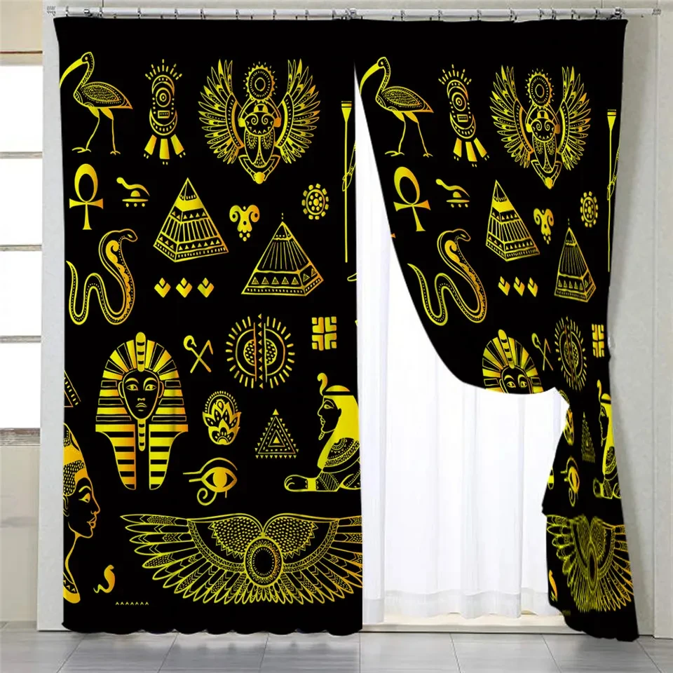 

2Panels Ancient Curtain for Living Room Egyptian Bedroom Curtain Golden Retro Kitchen Blinds Window Curtain Luxury cortinas