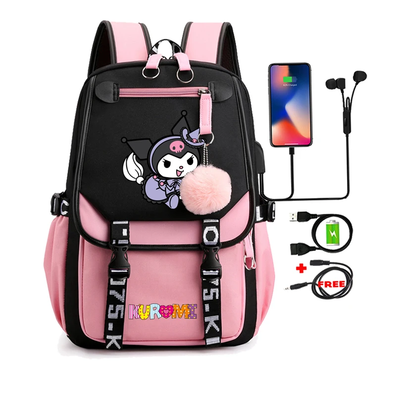 

MINISO Sanrio Kuromi Backpacks for Teenager Canvas Laptop Girls Kawaii Rucksack Student Back To School Women School Bags