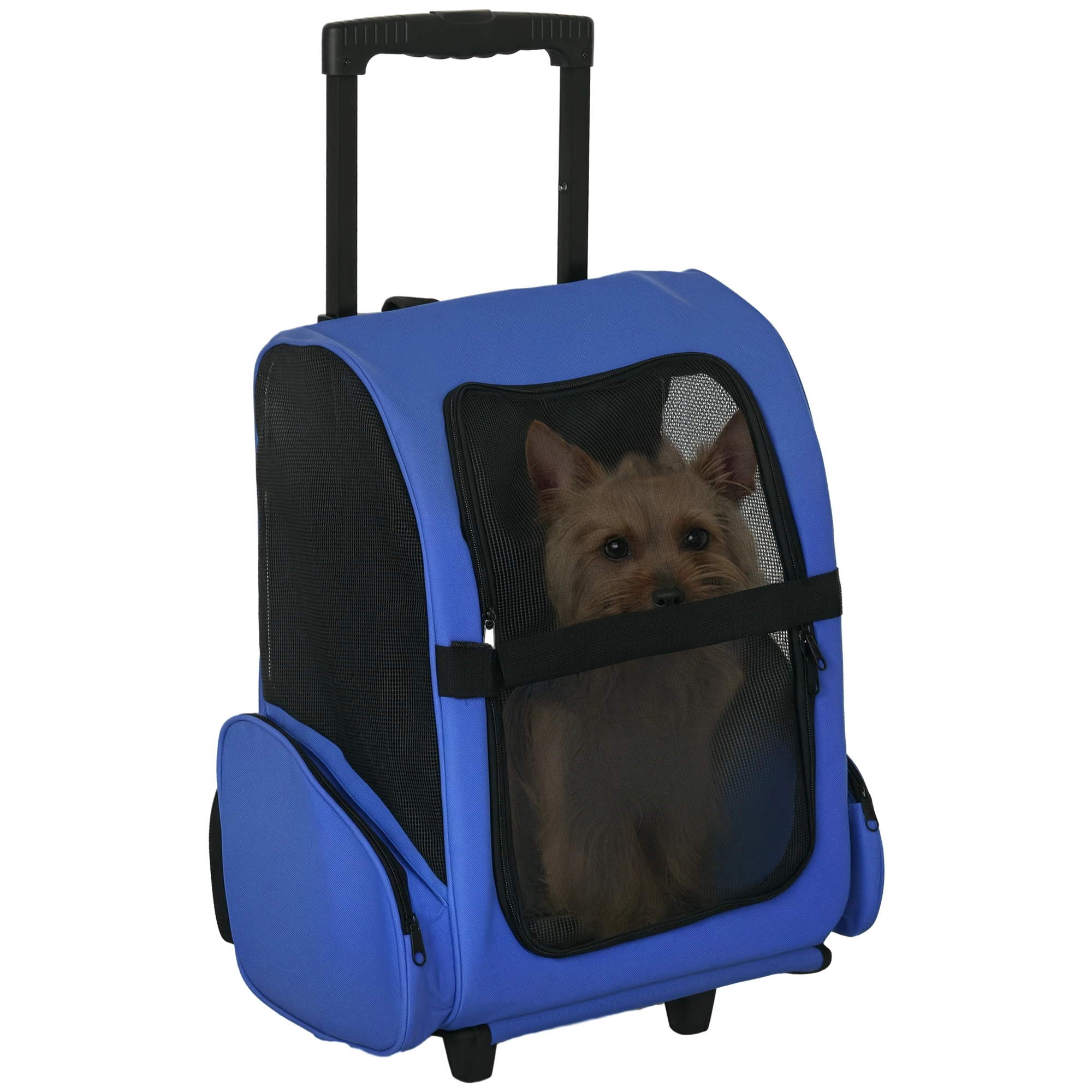 Borsa da trasporto PawHut con ruote per cani 2 in 1, trolley per cani e gatti, 42x25x55 cm, Blu