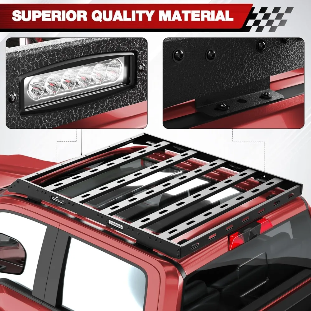سلة حامل البضائع على السطح شديدة التحمل لموديلات F250 وF350 وF450 2023-2025 - حامل تخزين الأمتعة على الطرق الوعرة مع طاقة