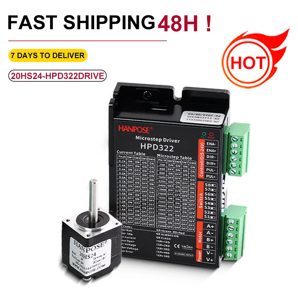 

Шаговый двигатель 20HS24 Комплект NEMAN8 Шаговый двигатель 0,4 А 2,1 В и драйвер HPD322