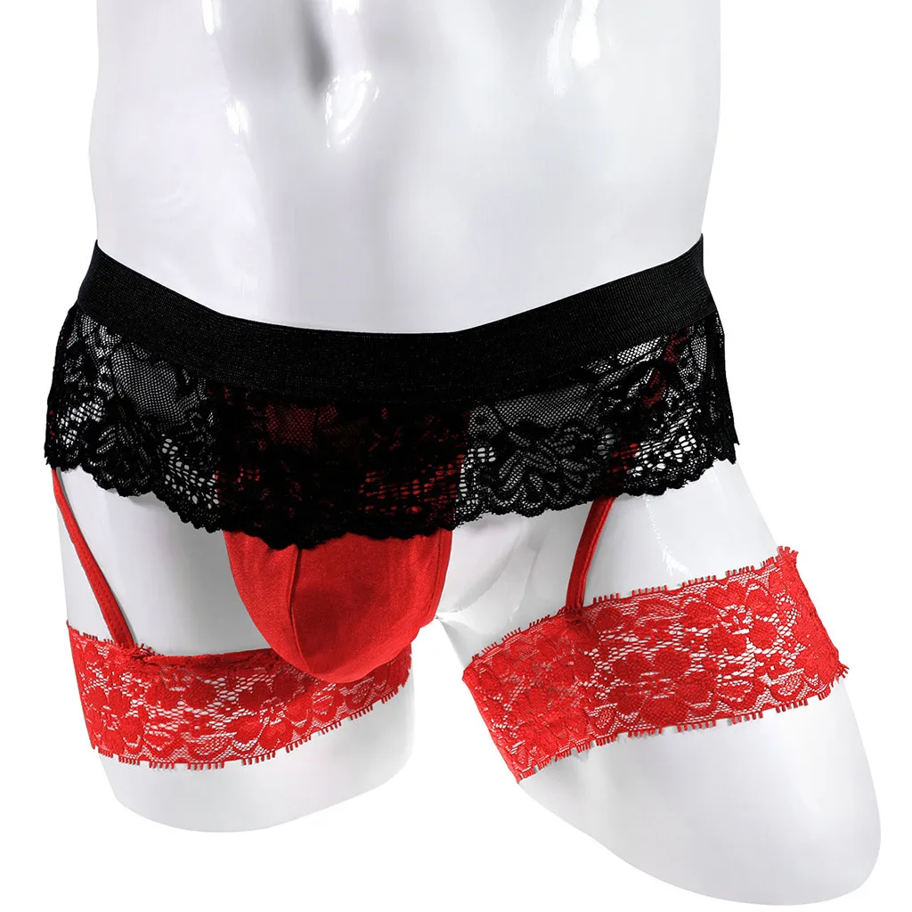 Men's Lace Thong with Garter Belt Set, Alluring 2-Piece Lingerie Kit