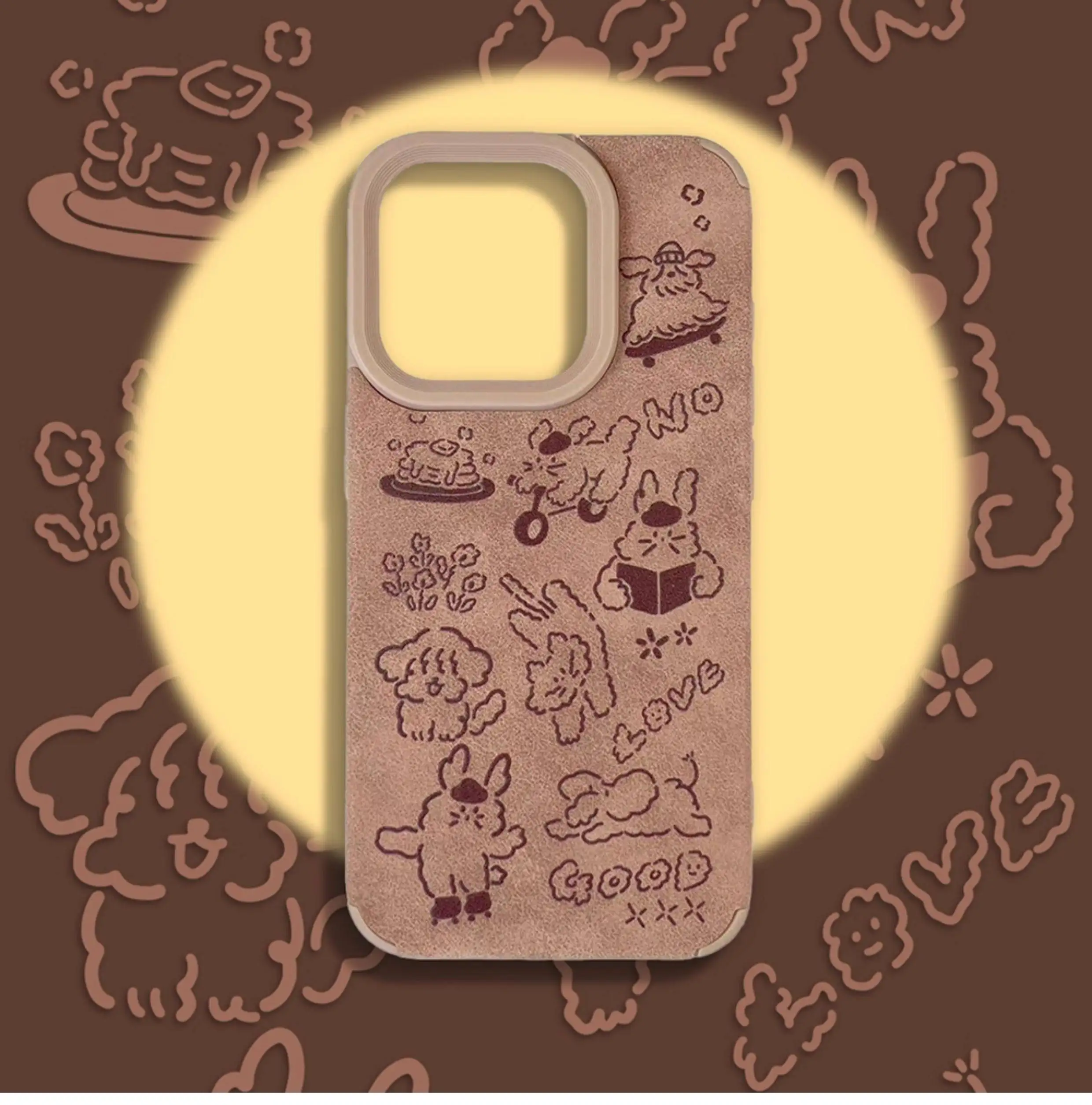 

Faux Leather Phone Case for iPhone 17 16 15 Pro Max 11 12 13 14 Plus Air Suede Korean Cartoon Cover for Male Female Camera Gard