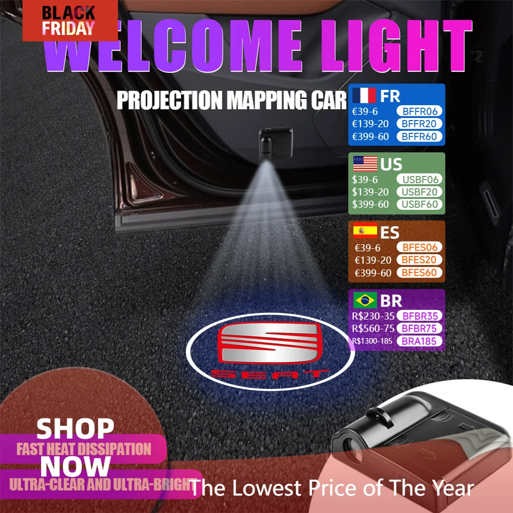 1/2/4pcs HD Car Door Welcome Projector Light Led Wireless Lamp For Seat Cupra FR Racing Ibiza Leon Ateca Formentor Sportcoupe