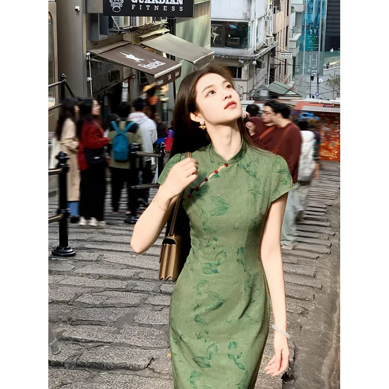 

Modern Chinese Floral Qipao Dress Women Spring Summer Hollow-Out Vintage Cheongsam Slim Fit Elegant National Style Midi Dress