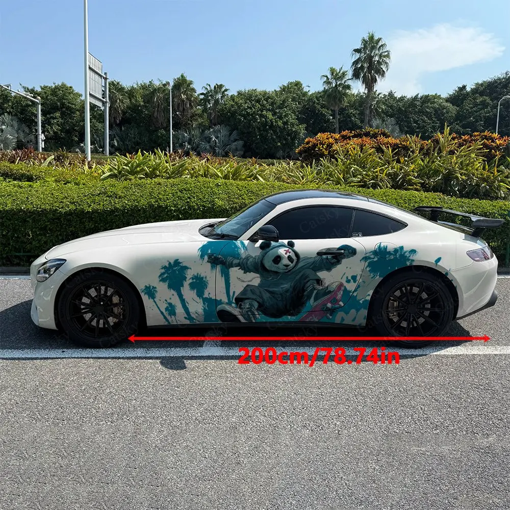 2pcs Skate Panda Painting, Durable, Fade-resistant, Enhance Vehicle Aesthetics With Bold Artistic Design Car Vinyl Wraps