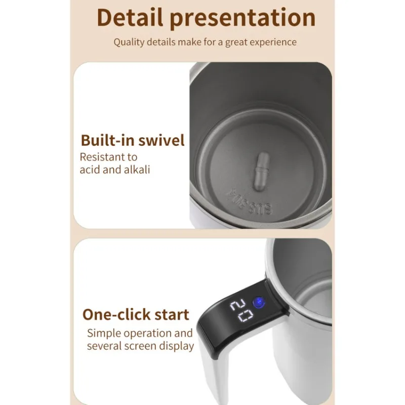 A67Z Modern Minimalist Automatic Stirring Mug - Portable Electric Coffee Cup For Shakes And Protein Mixes, 380Ml