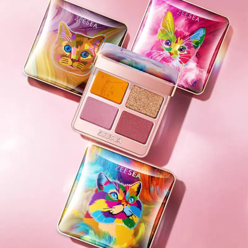 ZEESEA Colorful Animal Series Four-Color Eyeshadow Pearlescent Matte Fine Glitter Small Cute Portable Earth Color