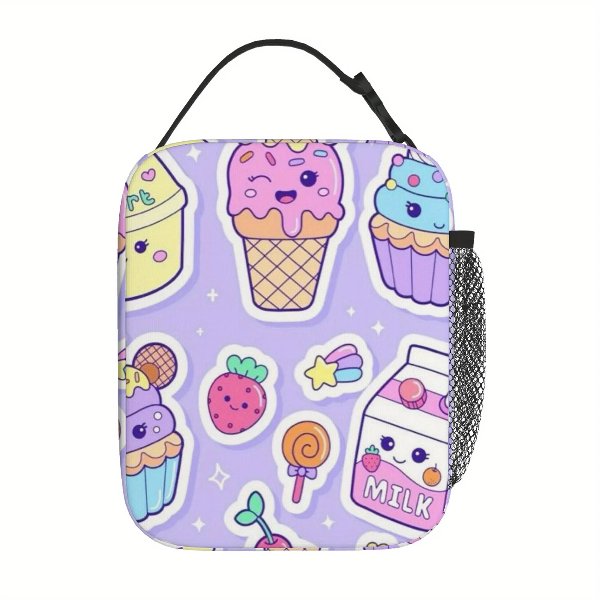 

Cute Dessert Thermal Bag - Insulated Lunch Bag with Purple Cupcake, Ice Cone, Milk Carton Designs for Women, Men, Office, School