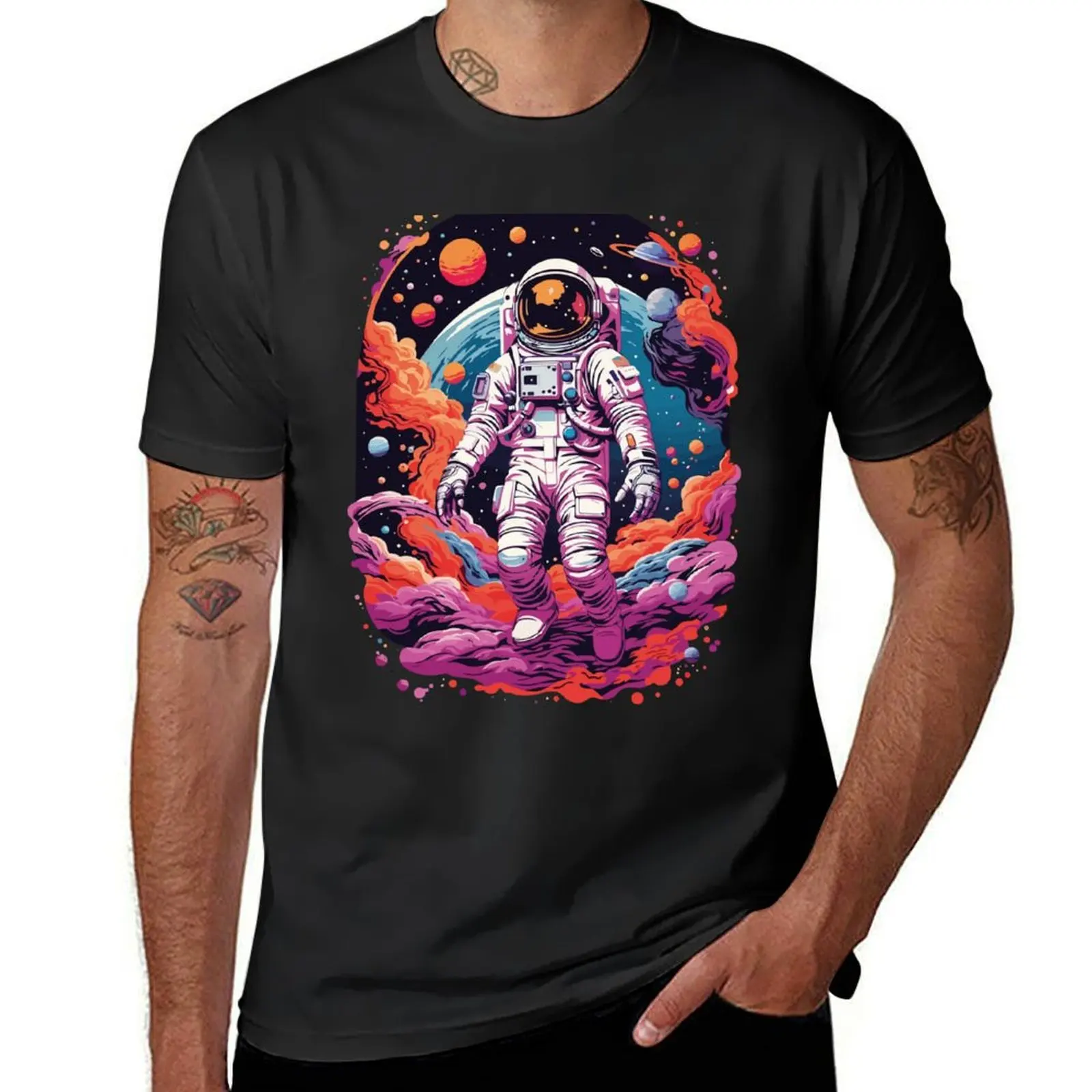 Outer Space Splash Art Colorful Fun Spaceman Astronaut Lover T-Shirt summer tops boys animal print fitted t shirts for men