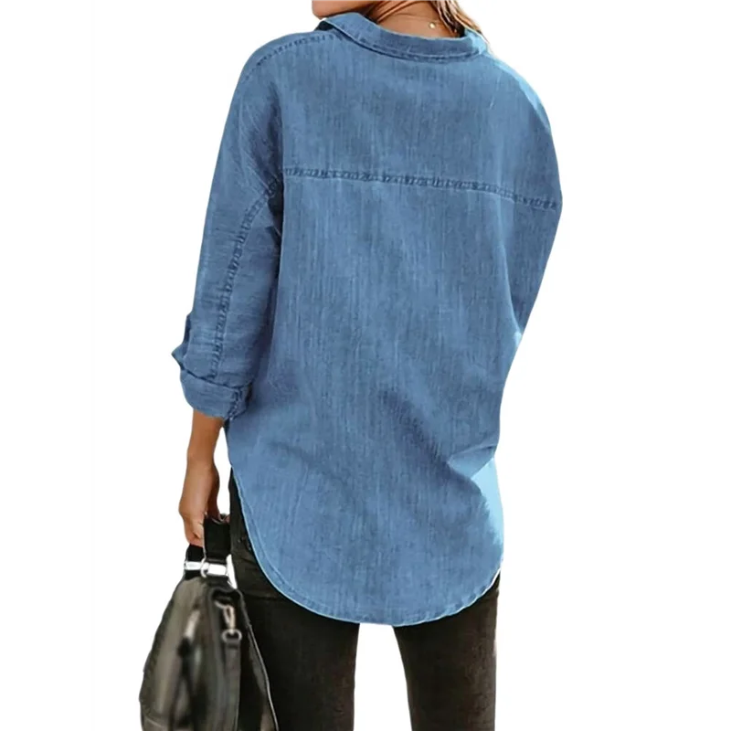 

NEW-Womens Button Down Shirts V Neck Loose Casual Shirt