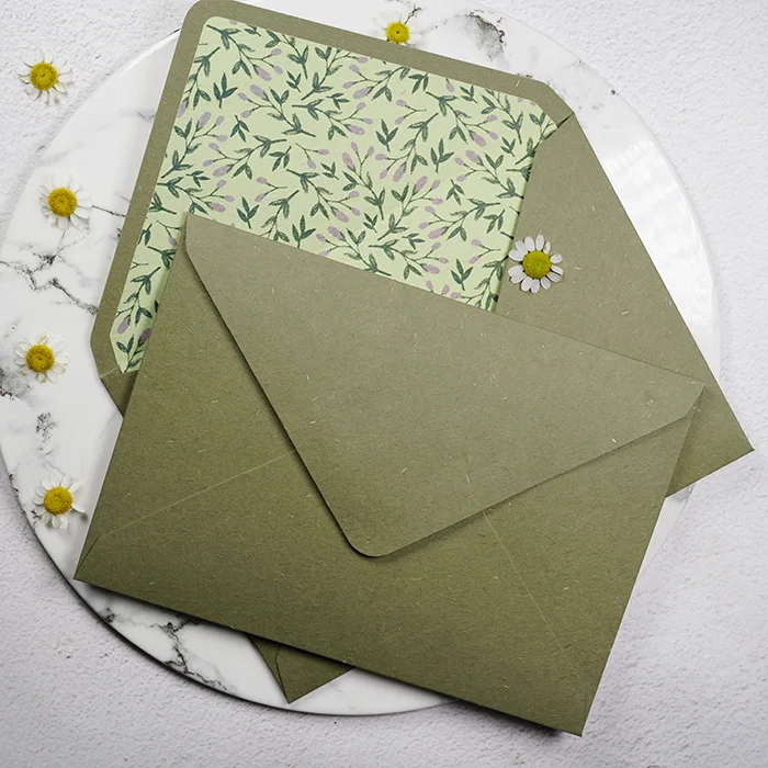 Retro Avocado Green Paper Envelopes With Lining for Wedding Invitation Gift Envelope Greeting Card Bag