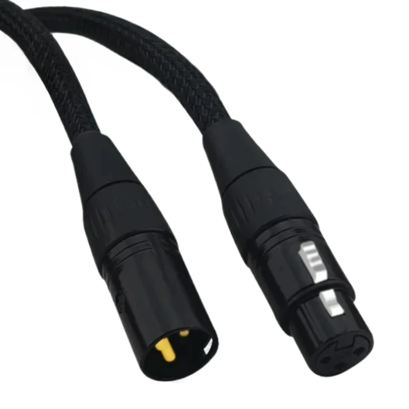 ペア-6n-純銅-hifi-xlr-バランス-ケーブル-ブラック-シールド-ネット-オス-メス-オーディオ-インターコネット-ライン