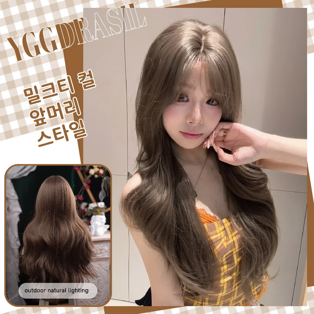 

28-дюймовый светло-ирифейный милый стиль синтетические парики с челкой длинный парик из натуральных волнистых волос для женщин ежедневного использования косплей термостойкий