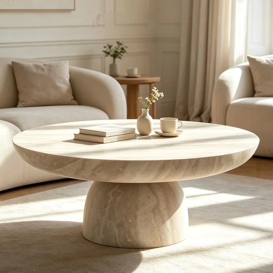 31.5 Round Faux Marble Coffee Table with Metal Base for Living Room White, Lightweight Scratch-Resistant