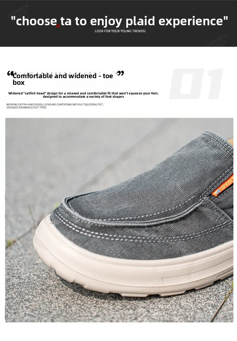 Herren-Slipper aus Canvas, lässige Schuhe, weiches Denim-Obermaterial, atmungsaktives Baumwollfutter, rutschfeste, dicke Sohle, bequeme Loafer zum Gehen. – Detail 4