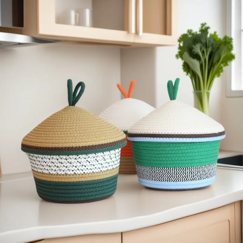 Woven Cotton Rope Storage Baskets-Fruits/Clothes/Toys Eco-Friendly Organizer for Home/Picnic/Camping Soft Textured & Stylish