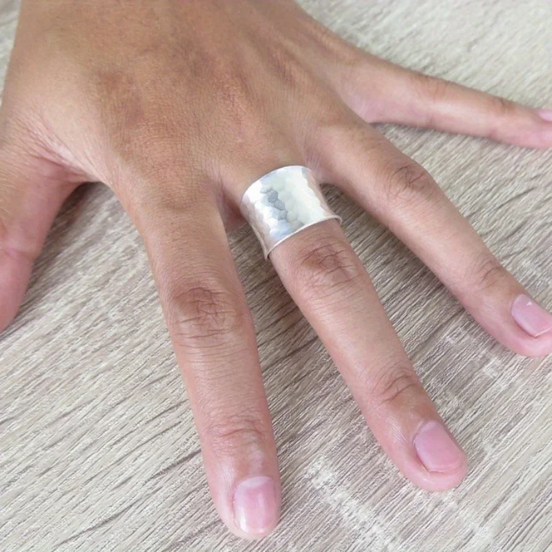 Simple Handmade Hammered Pattern Design Ring, Fashionable Jewelry Gift for Women